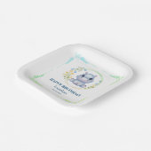 Niedlicher Hippopotamus Blume Wreath Happy Birthda Pappteller (Gewinkelt)