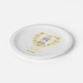 Niedlicher Hippopotamus Gelbe Blume Herz 1. Geburt Pappteller (Schrägansicht)