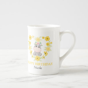 Niedlicher Hippopotamus Gelbe Blume Herzens Geburt Porzellantasse