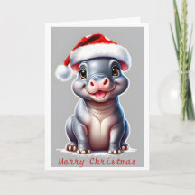 Niedlicher Hippopotamus Weihnachtsmannmütze Weihna