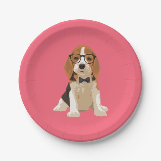 Niedlicher Hipster-Beagle-Welpen-Hund für Pappteller (Vorderseite)