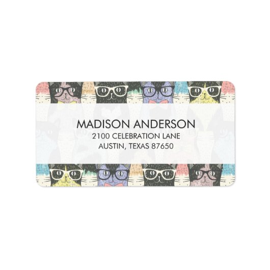 Niedlicher Hipster Cats Muster Adressaufkleber (Vorne)