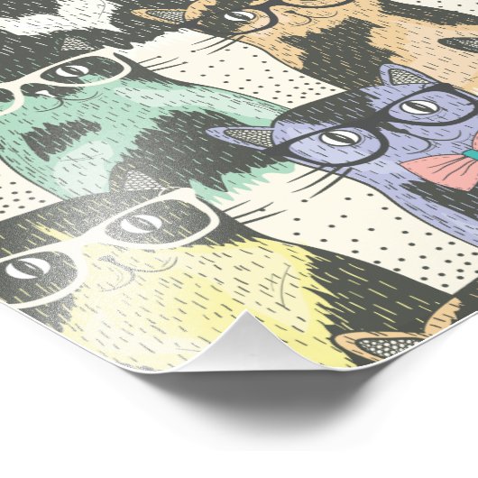 Niedlicher Hipster Cats Muster Fotodruck (Ecke)