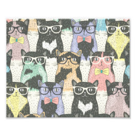 Niedlicher Hipster Cats Muster Fotodruck