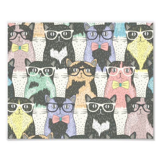 Niedlicher Hipster Cats Muster Fotodruck (Vorne)