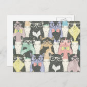 Niedlicher Hipster Cats Muster Postkarte (Vorne/Hinten)