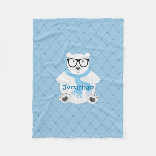 Niedlicher Hipster Polar Bear Blue Personalisiert Fleecedecke (Vorderseite)