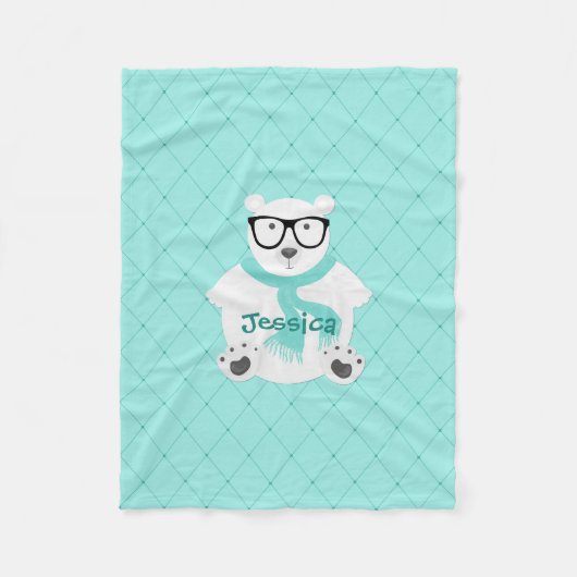 Niedlicher Hipster Polarbär Aquamarine Imitate Nam Fleecedecke (Vorderseite)