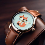 Niedlicher Hipster Red Fox Armbanduhr<br><div class="desc">Adorable Vektorgrafik eines niedlichen kleinen roten Fuchses mit einem übergroßen Brillenpaar.</div>
