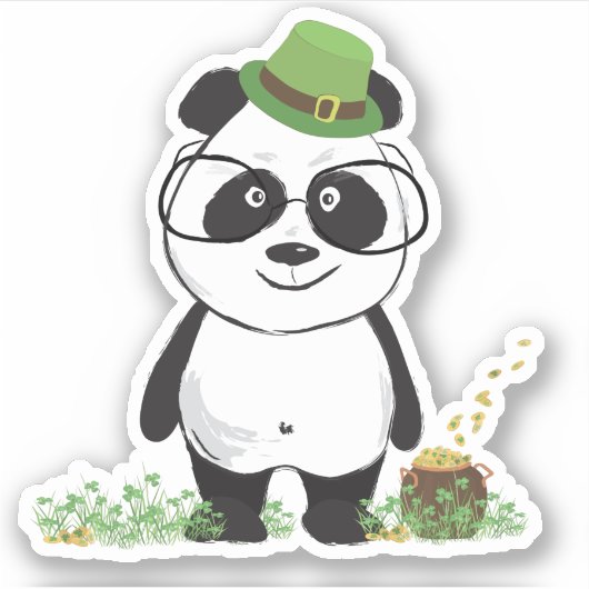 Niedlicher Hipster St Patricks Day Panda Bär Zeich Aufkleber (Vorderseite)