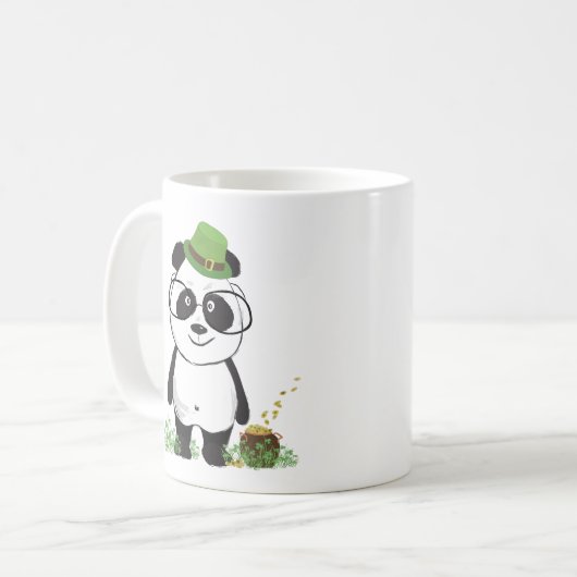 Niedlicher Hipster St Patricks Day Panda Bär Zeich Kaffeetasse (Vorderseite Links)