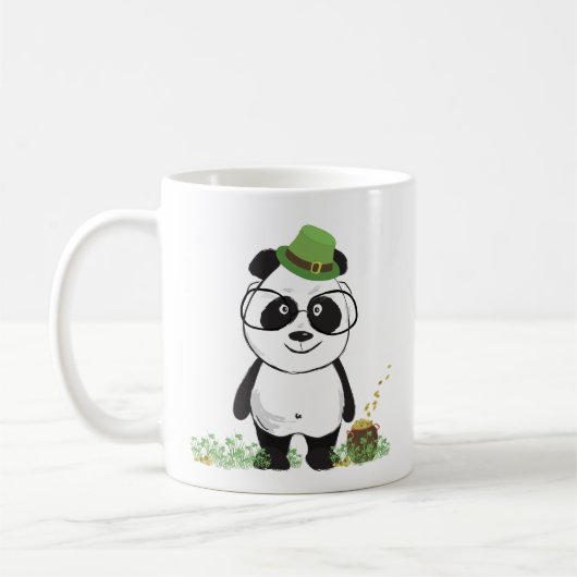 Niedlicher Hipster St Patricks Day Panda Bär Zeich Kaffeetasse (Links)