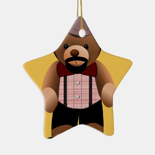 Niedlicher Hipsterteddy-Bär mit Bart Keramikornament (Rechts)