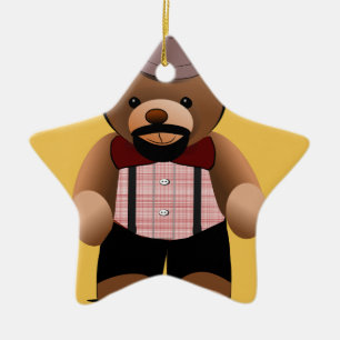 Niedlicher Hipsterteddy-Bär mit Bart Keramikornament
