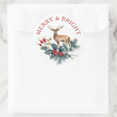 Niedlicher Hirsch und Weihnachtskranz Runder Aufkleber (Tasche)