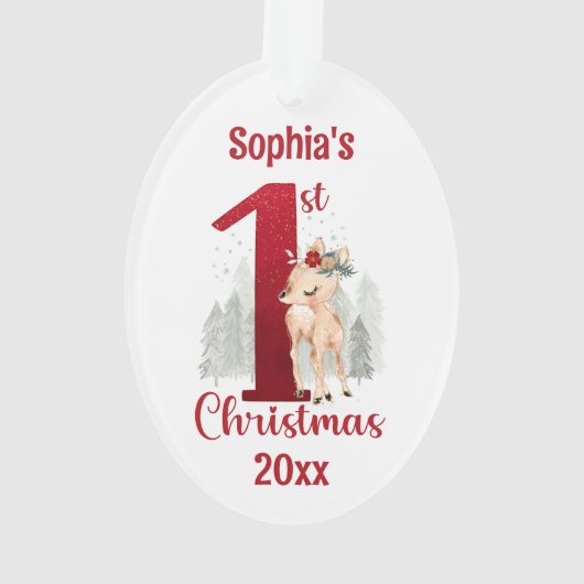 Niedlicher Hirschwald Nummer eins erste Weihnachte Ornament (Rückseite)