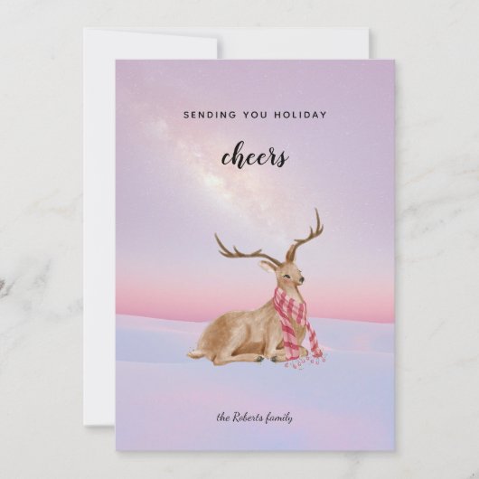 Niedlicher Hirschwinterschnee dunes frohe Weihnach Feiertagskarte (Vorderseite)