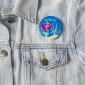 Niedlicher Hispanic Mermaid Birthday Girl Monogram Button (Beispiel)