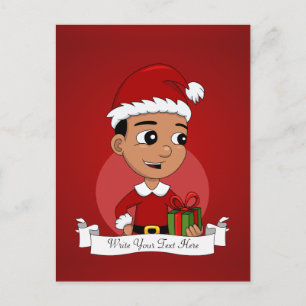Niedlicher hispanischer Weihnachtsjunge Cartoon Feiertagspostkarte