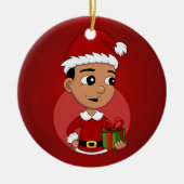 Niedlicher hispanischer Weihnachtsjunge Cartoon Keramik Ornament (Vorne)