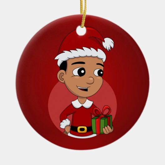 Niedlicher hispanischer Weihnachtsjunge Cartoon Keramik Ornament (Vorne)