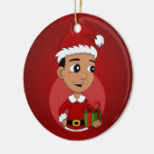 Niedlicher hispanischer Weihnachtsjunge Cartoon Keramik Ornament (Links)