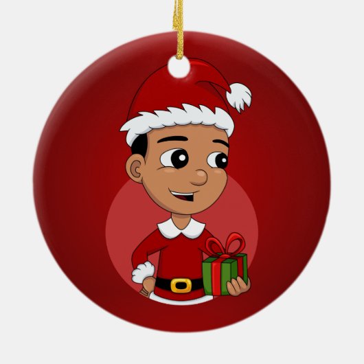 Niedlicher hispanischer Weihnachtsjunge Cartoon Keramik Ornament (Hinten)