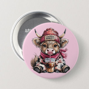 Niedlicher Hochlandkuhkaffee Addict Funny Drink Ka Button