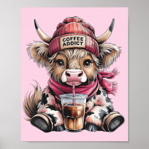 Niedlicher Hochlandkuhkaffee Addict Funny Drink Ka Poster