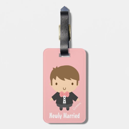 Niedlicher Hochzeitsgroomboe in Tuxedo Gepäcktag Gepäckanhänger (Rückseite vertikal)