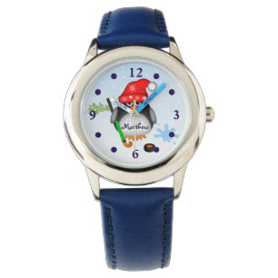 Niedlicher Hockey Penguin mit individuellem Namen Armbanduhr