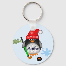 Niedlicher Hockey-Pinguin mit Hut und individuelle Schlüsselanhänger