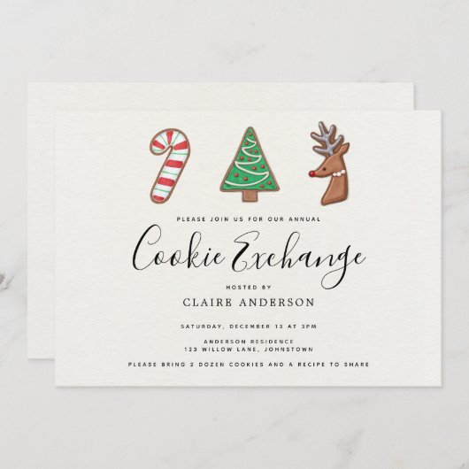 Niedlicher Holiday Cookie Exchange Einladung (Vorne/Hinten)