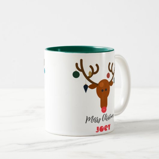 Niedlicher Holiday Whimsical Rentier Weihnachtsbal Zweifarbige Tasse (VorderseiteRechts)