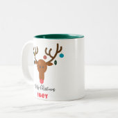 Niedlicher Holiday Whimsical Rentier Weihnachtsbal Zweifarbige Tasse (Vorderseite Links)