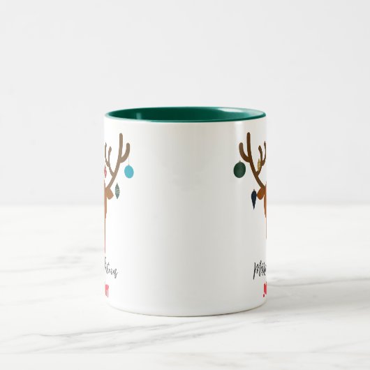 Niedlicher Holiday Whimsical Rentier Weihnachtsbal Zweifarbige Tasse (Mittel)