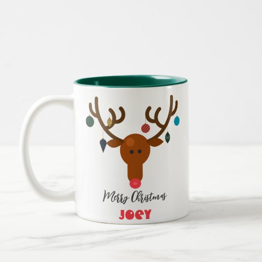 Niedlicher Holiday Whimsical Rentier Weihnachtsbal Zweifarbige Tasse (Links)
