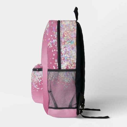 Niedlicher Holografischer Glitzer Pink Girly Bedruckter Rucksack (Rechts)