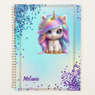 Niedlicher holografischer Glitzer Unicorn-Notebook Planer