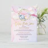 Niedlicher Holzbär Blütenpink Sky Virtual Dusche Einladung (Stehend Vorderseite)