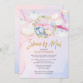 Niedlicher Holzbär Pink Sky Baby Dusche von Mail Einladung (Vorne/Hinten)