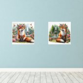 Niedlicher Holzfuchs im Blumengarten Print-Set Bilderwand Sets (Holzboden)
