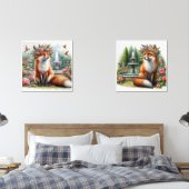 Niedlicher Holzfuchs im Blumengarten Print-Set Bilderwand Sets (Schlafzimmer)