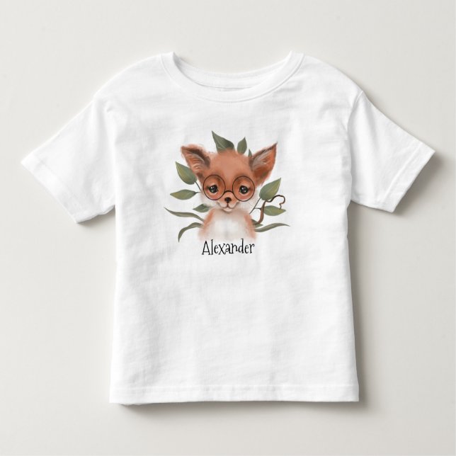 Niedlicher Holzfuchs mit Kindername Kleinkind T-shirt (Vorderseite)