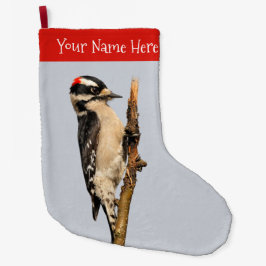 Niedlicher Holzspecht auf Obstbaum Großer Weihnachtsstrumpf