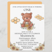 Niedlicher Honigbär mit Sonnenblumen und Honigwabe Einladung (Vorne/Hinten)