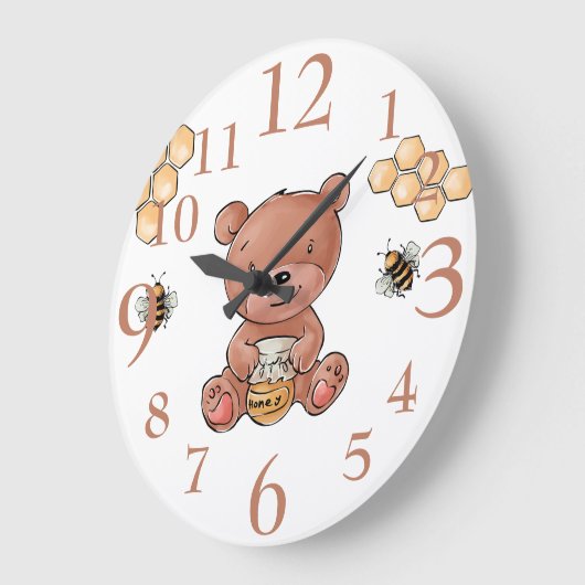 Niedlicher Honigbär und Bienen Große Wanduhr (Winkel)