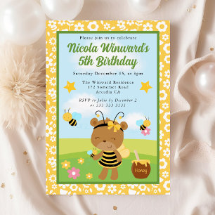 Niedlicher Honigbär und Bienen-Kindergeburtstag Einladung