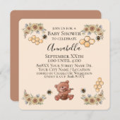 Niedlicher Honigbär und Bienen mit Sonnenblumen Ba Einladung (Vorne/Hinten)