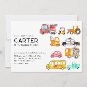 Niedlicher Honk Beep Vroom Transportation Kinderge Einladung